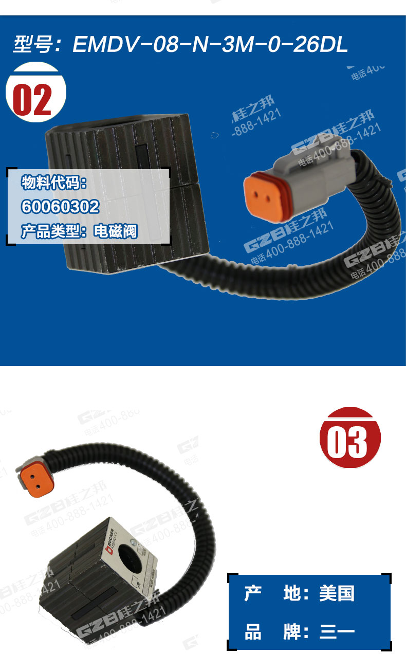 三一285挖掘機電磁閥線圈